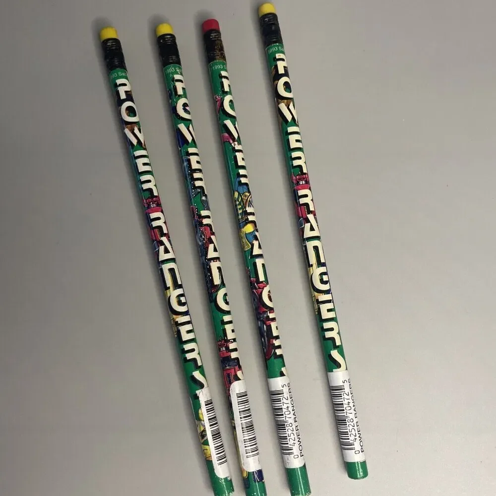 Vintage Lot of 12 Wooden Pencils 4 Power Rangers Casper Iditarod Snoopy‎ Atlas